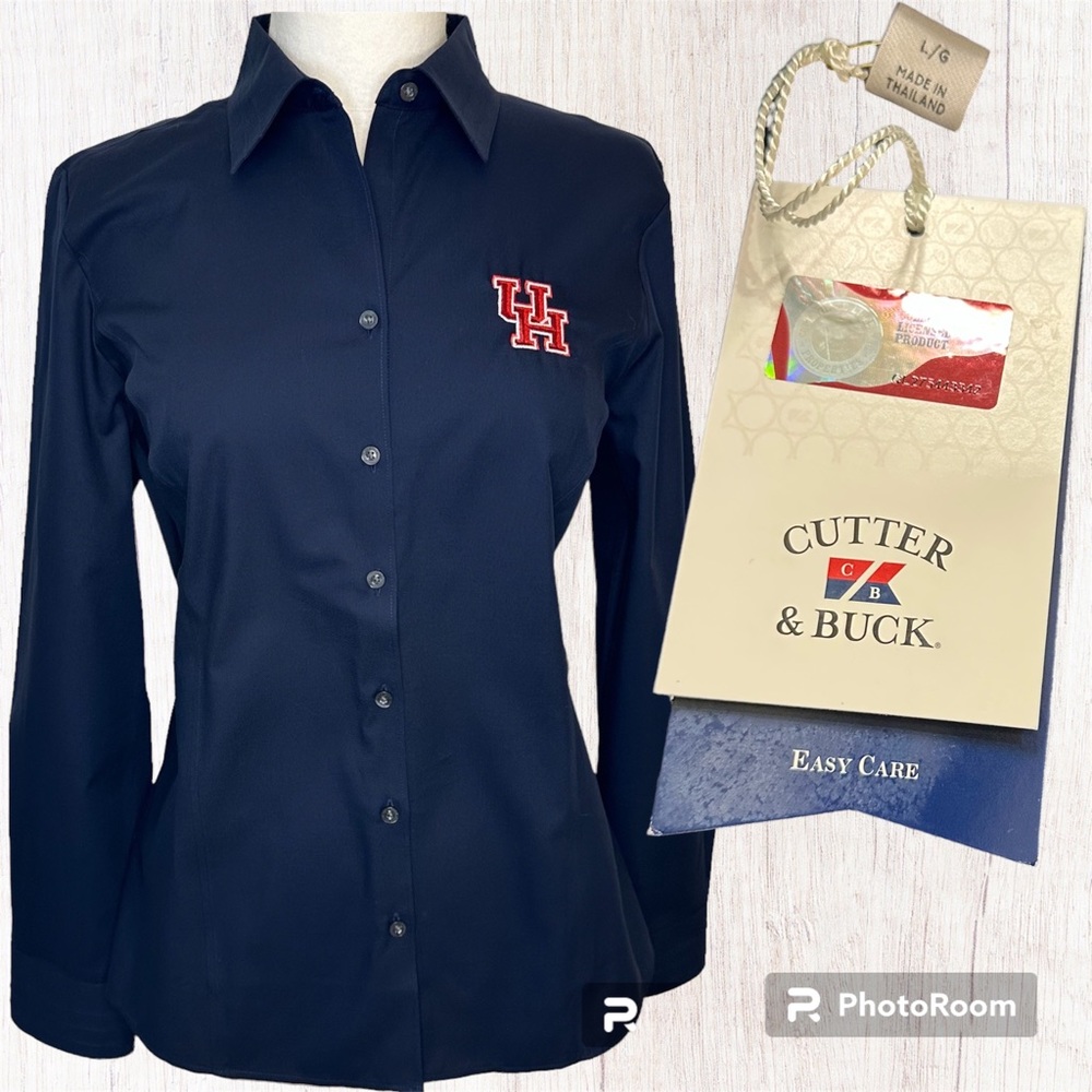 NWT- Cutter & Buck Women’s Navy Button Up University of Houston Shirt Sz Large